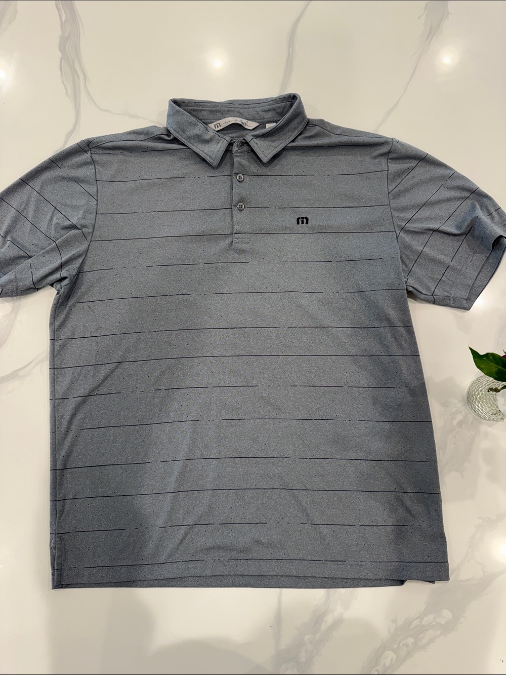 Travis Mathew Men's Heather Gray Polo with Subtle Stripe